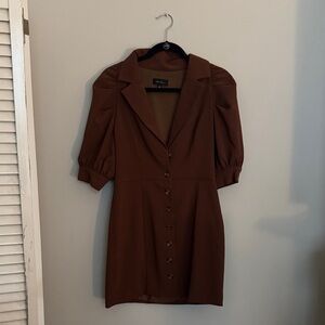 MAJORELLE Brown Button-Up Mini Dress